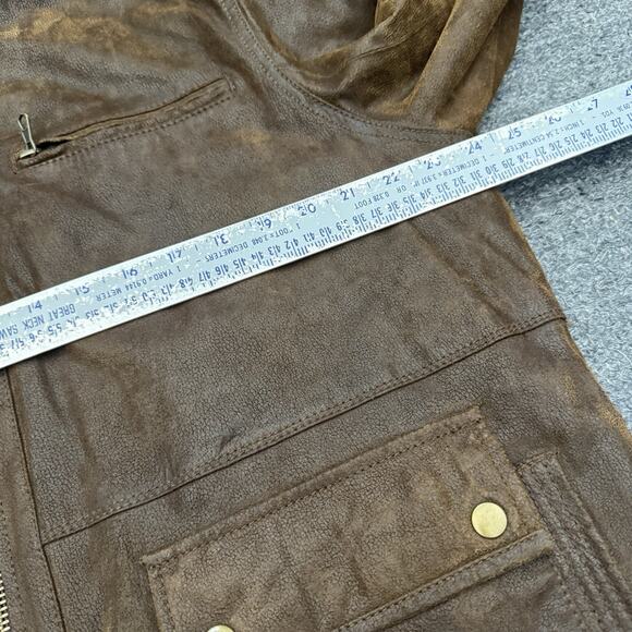 Johnston & Murphy Leather Jacket Men Large Brown Pockets Full Zip Field Bomber - Picture 5 of 11